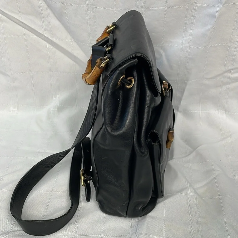 Gucci Leather Bamboo Backpack Black Designer Luxury Rucksack Twin Pocket